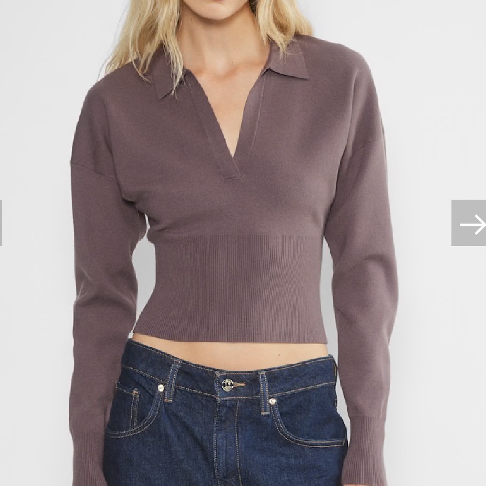 Aritzia Wilfred Ginny  Polo long sleeved V-Neck Top, stretchy